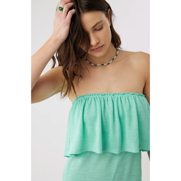 ONEILL Sz Medium Off The Shoulder Ruffle Dress Mint Green Beach‎ Cover Up - Picture 2 of 10